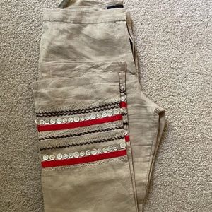Nwot french connection khaki linen pants with buttons/ribbon size 10